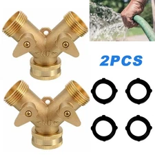 3/4" Garden Hose Splitter 2-Way Heavy Duty Brass Y Splitter Connector 2 Valves