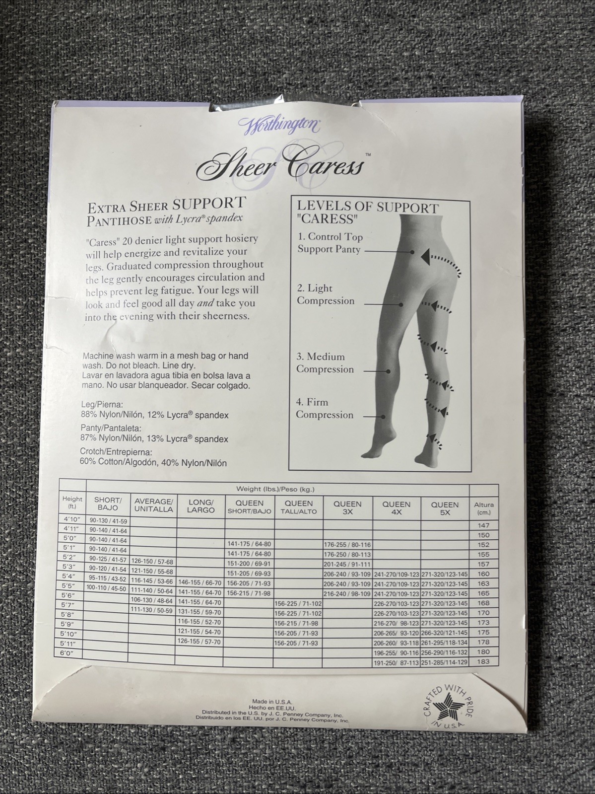 Sheer Caress Silky Sheer Panty Hose Short Sand 41 JCPenny NIP Control Top