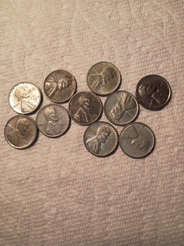 1943-D- S 5 of Each Lincoln Wheat Cent Penny Steel Penny
