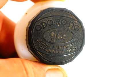 ODO-RO-NO ICE Bottle Deodorant Antique Bottle Milk Glass Stops Body Odor
