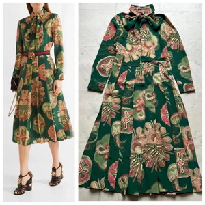 Robe nœud papillon imprimée plissée en soie verte GUCCI avec défauts One Piece Ladies Fa
