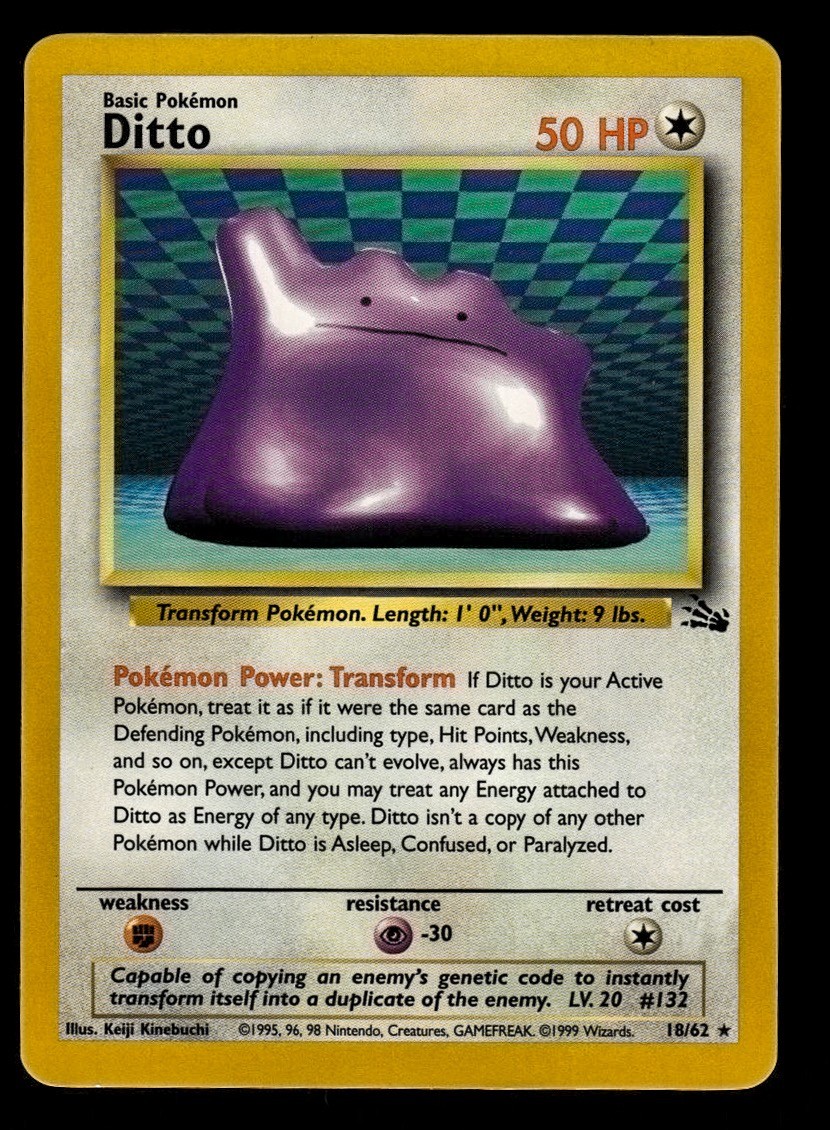 NM Unlimited Ditto 18/62 Fossil Pokemon 1999 Keiji Kinebuchi