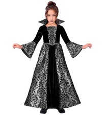 Black and Silver Velvet Vampiress Costume for Girls