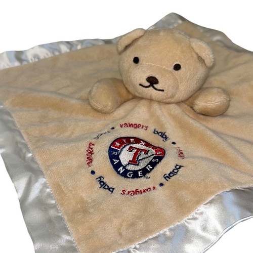 Baby Fanatic Texas Rangers MLB Plush Teddy Bear Security Blanket Lovey Tan Satin
