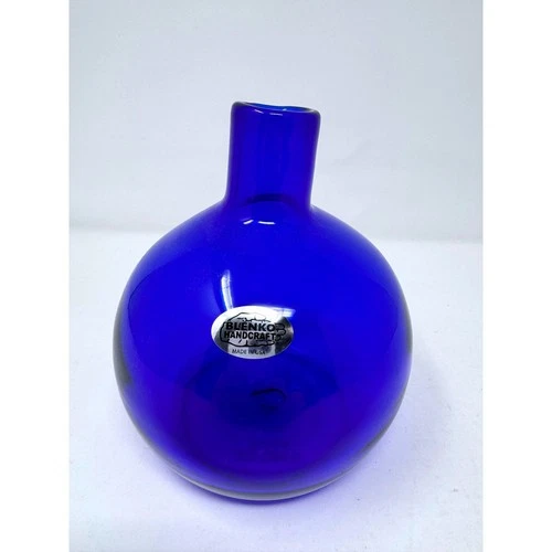 Genuine Blenko Glass 6424 Cobalt Blue Round Bud Vase 2023 Hand Blown 5 inch