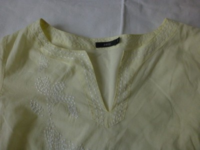 Zero Bluse Tunika Damen Gr.38 Baumwolle gelb bestikt top