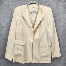 Chaqueta Blazer Marina Rinaldi Para Mujer XL Crema Lino Puro Botón Único Hecha en Italia