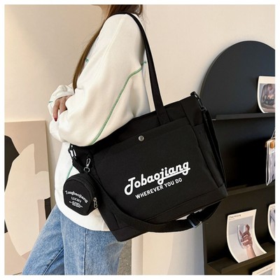 Große Kapazität Umhängetasche Brief druck Leinwand tasche Unterarm tasche