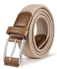 "Men's Woven Braided Stretch Belt for Golf Casual Pants 36""-40"" Waist Beige"