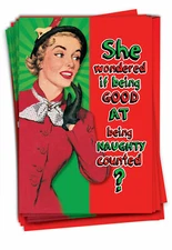 B5925 Set of 12 Being Good Counts Humor Christmas Greeting Cards /Envelopes