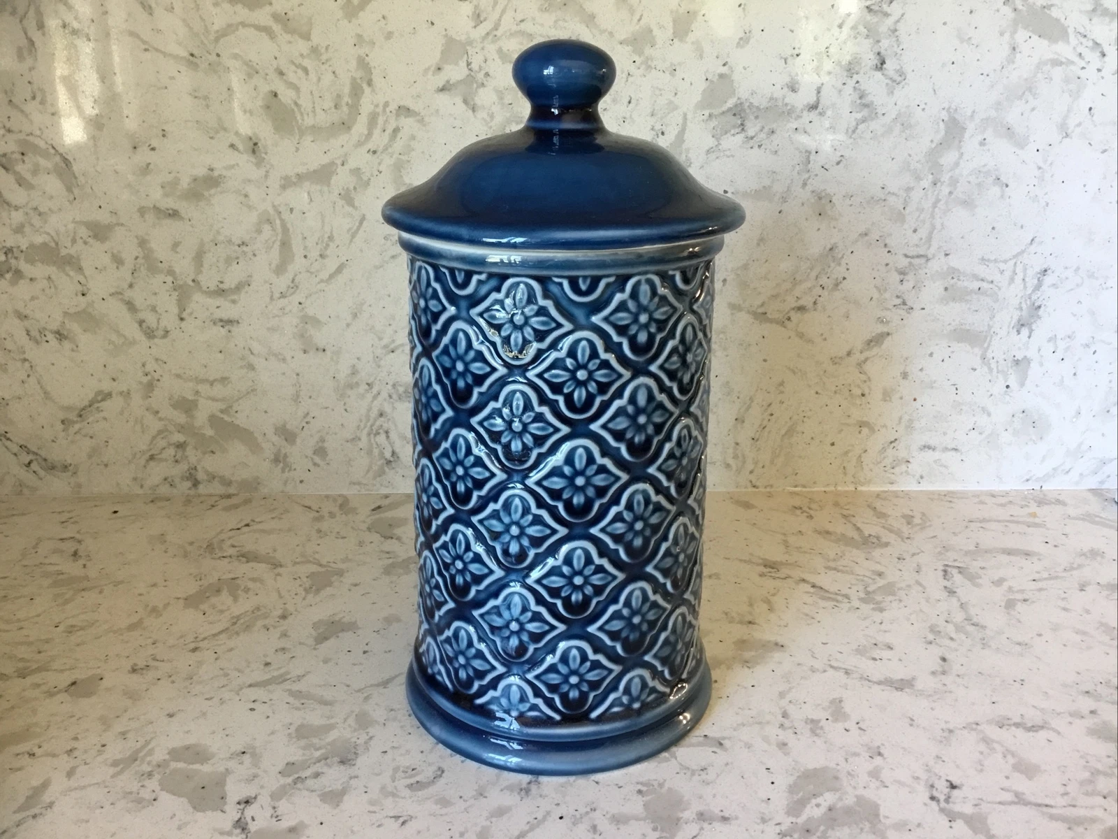 Indigo Blue Kitchen Canister 10.5” Tall Storage Jar w/Lid