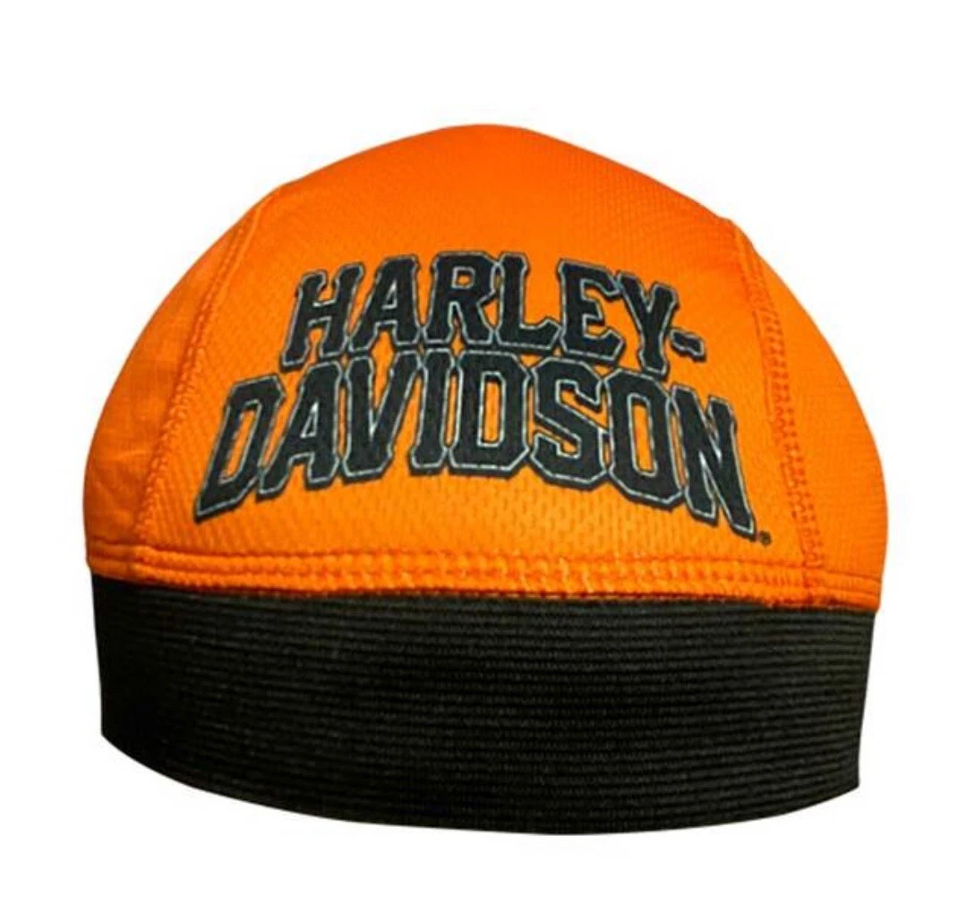 Harley Davidson Mens Click H D Text Polyester Skull Cap Orange