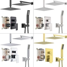 Shower Faucet Set 8-16" Rainfall Shower Head Combo System with Mixer Valve Kit