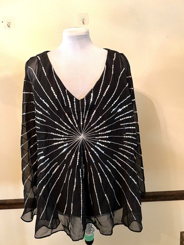 NWT Women's PATTI LA BELLE Size Large SEQUINED KIMONO SLIT SLEEVES BLACK