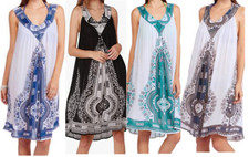 Ladies OS Sun Dress Beach Cover Up Blue Green Black Gray Purple Lightweight 