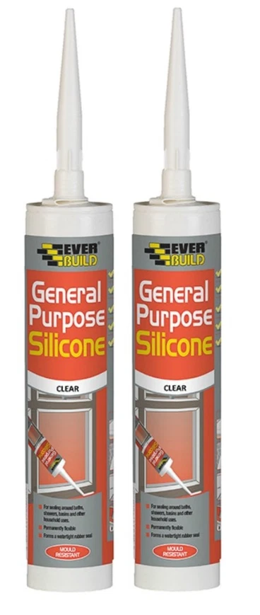 EVERBUILD Clear Silicone Sealant Kitchen, Bath, Sink, Shower 280ml 2 Tubes