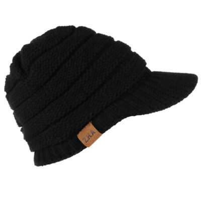Men's Winter Wool Blend Visor Brim Beanie with Bill Knit