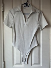 US Womens One-Piece Ribbed Collar Casual/ Work Bodysuit Shirt - small