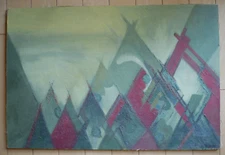 THEL KNARR, CA MID CENTURY MODERN ABSTRACT ABSTRACTION EXPRESSIONIST VINTAGE OIL