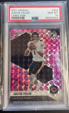 Justin Fields PSA 10 GEM MINT 2021 Panini Mosaic Pink Camo Prizm RC #304 Bears