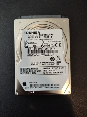 TOSHIBA APPLE MK5065GSXF 500GB SATA HD HDD2L13 GV108B 655-1646B Item #062