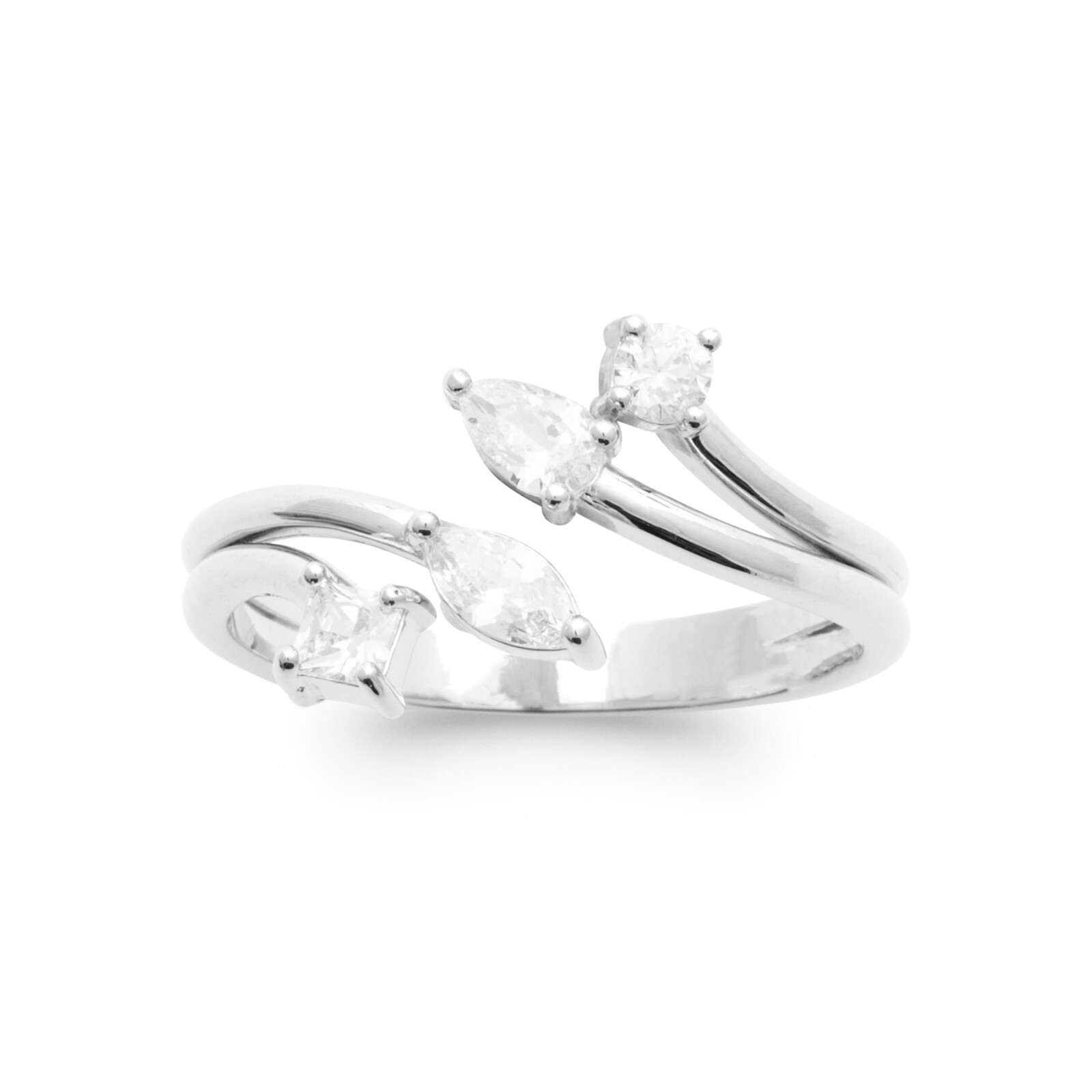 Bague argent 925 rhodié 2 rangs zirconium anti-noircissement pour peau sensible