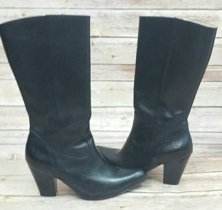 ショートブーツ・ブーティ Cowboy Boots in Black Synthetic Leather FRYE PHOENIX $350 BLACK LEATHER MID CALF COWBOY BOOTS 41 9.5