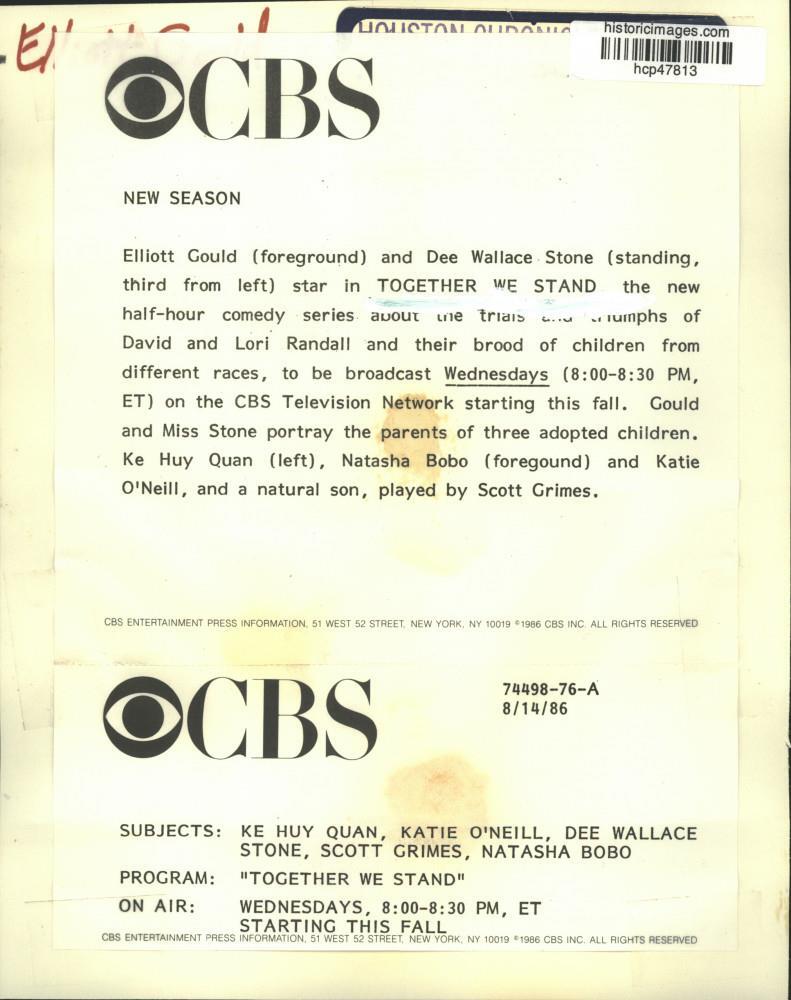 1986 Press Photo Cast of Together We Stand on CBS-TV. - hcp47813