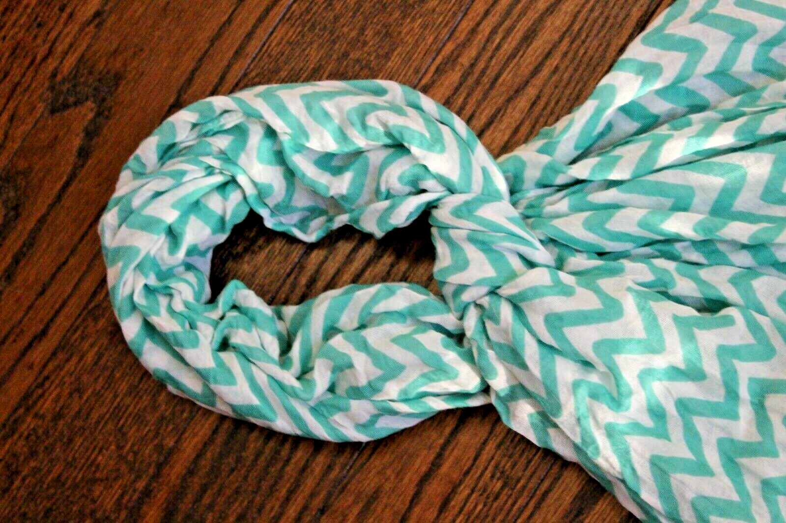 Lightweight Rectangle Accent Neck Scarf Teal Whit… - image 9