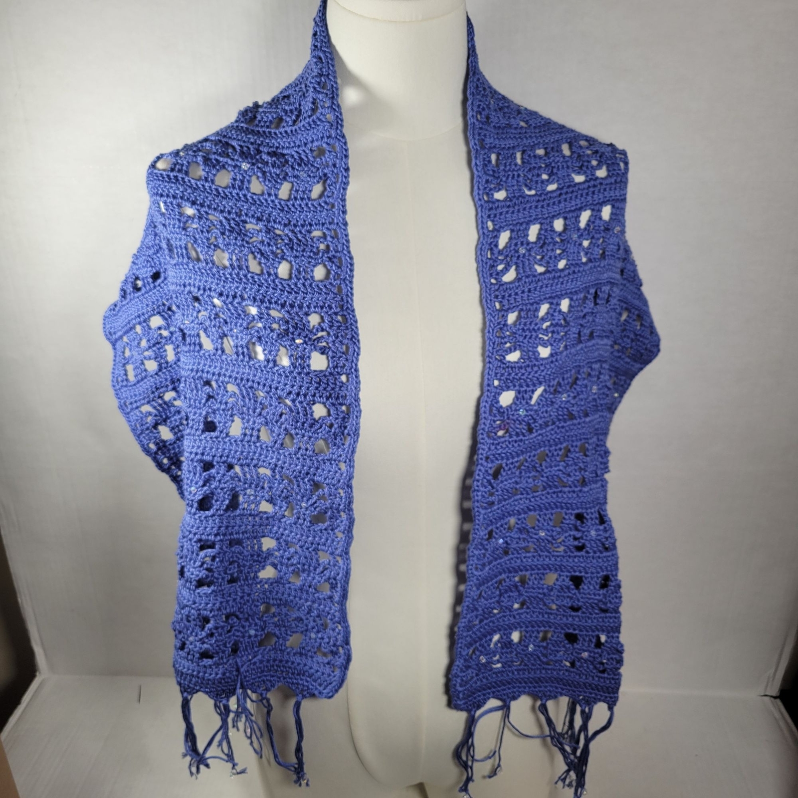 Handmade Beaded Crochet Cozy Fringed Wrap Scarf Comfort Casual