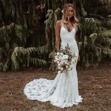 Bohemian Mermaid Wedding Dresses Spaghetti Straps Backless Beach Bridal Gowns