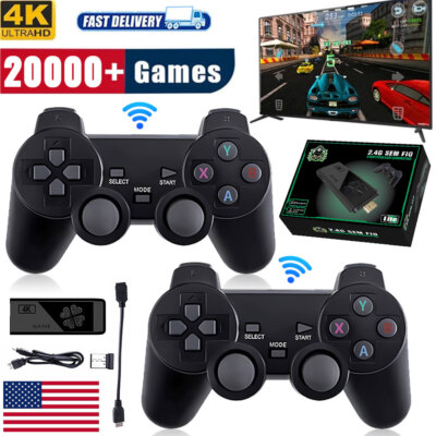 4K HDMI TV Game Stick Built-in 64GB 20000+ Video Games Console Wireless Gamepad