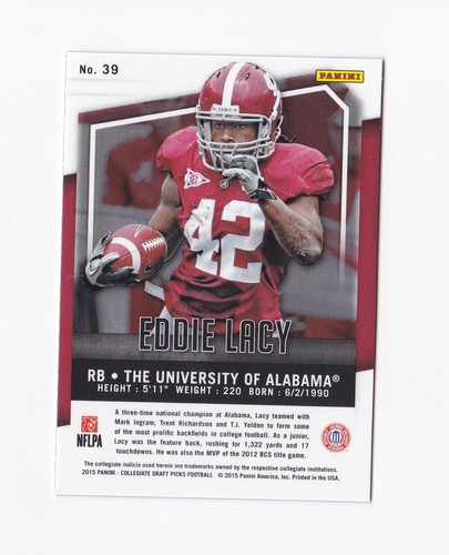 2015 Panini Prizm Draft Picks #39 Eddie Lacy Packers Seahawks Alabama - Picture 2 of 2