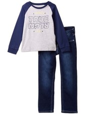  89 NWT TRUE RELIGION Sz4T BRANDED 2 PIECE SET GRAPHIC PRINT GREY TEE/JEANS BLU