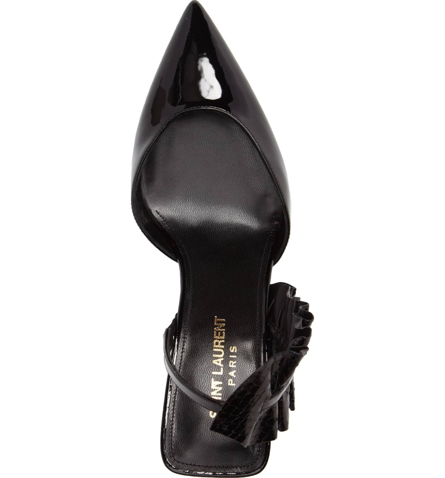 NUOVA SCARPA $995 + SAINT LAURENT EDIE tacco pompa slingback nera brevettata 38 7 5