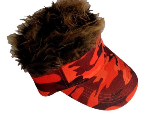 Spiked Hair Camo Visor Orange Cap Joke 
