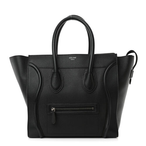 Celine Black Drummed Calfskin Mini Luggage Tote Bag