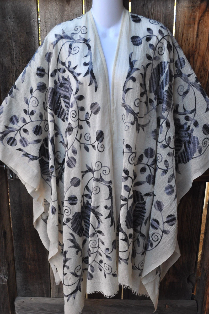 ART TO WEAR EMBROIDERED PASHMINA WOVEN WOOL RUANA SHAWL BY ANU-u0026#034;CASABLANCAu0026#034;,OS+!  | eBay