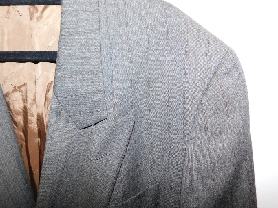 Blazer Traje Chaqueta 40 Yves Saint Laurent Gris Púrpura Lana Rayas Foto 2 de 4