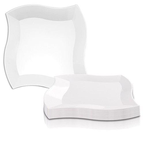 Disposable Plastic Dinnerware Set Party Package Square Wave Design Dinner Plates - Picture 52 of 57