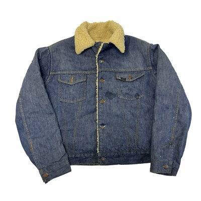 Vintage 80s Sears Joe Roebucks Denim Sherpa Western Workwear Jacket Insulated 