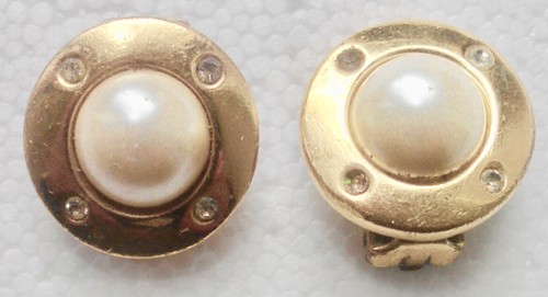 Boucles D'oreilles Clip Cristal Et Perle - Style Vintage, Or, Strass, Pour Oreilles Non Percées