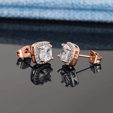 925 Sterling Silver Square Shaped Cubic Zirconia Stud Earrings - All Colors