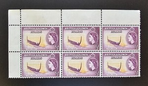 British Solomon Islands 1956 QEII Ysabel Canoe Sc 89. SG 82 MINT BLOCK of 6 MNH