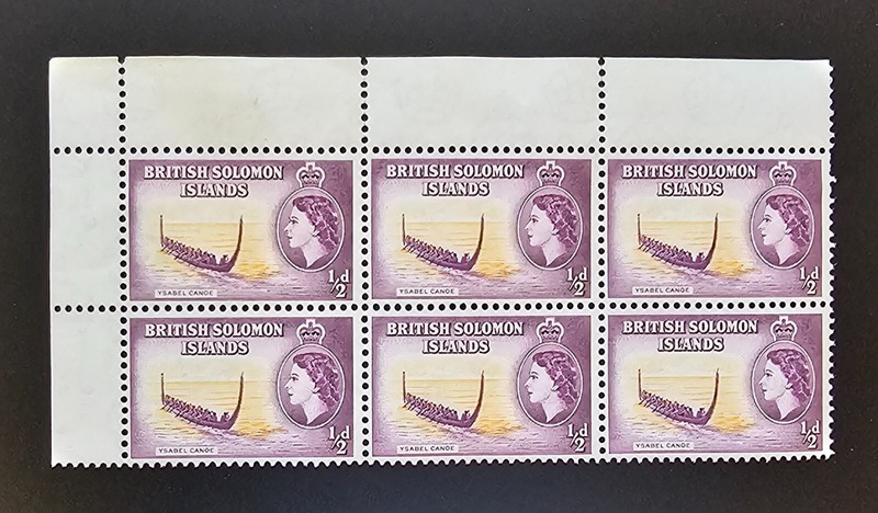 British Solomon Islands 1956 QEII Ysabel Canoe Sc 89. SG 82 MINT BLOCK of 6 MNH