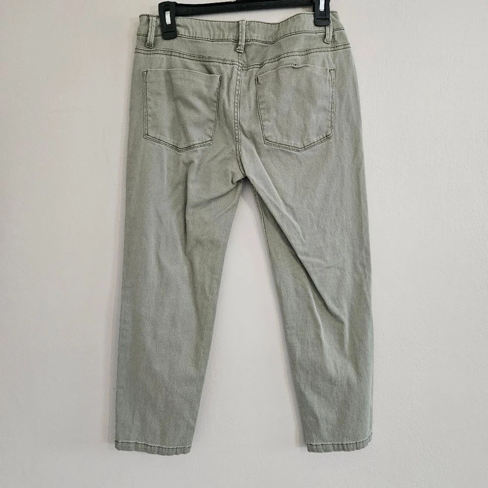 Pantalón vaquero capri Genera verde oliva claro beige tobillo mezcla algodón talla 9 Foto 3 de 4
