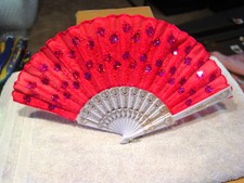 FAN  SMALL HAND FAN  WITH FLOWERS FLOWER SEQUINS PINK RM2B