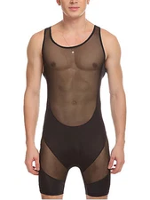 Mens Sleeveless Mesh Bodysuit Camouflage One Piece Leotard Bodybuilding Biketard