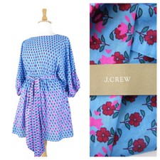 J. Crew Blue Pink Dolman-Sleeve Mini Dress In Layered Block Print Size PL $118