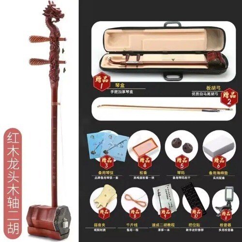Professional Snake Skin Erhu Dragon Head Handmade Chinese Traditional 2 Strings - Picture 7 of 12